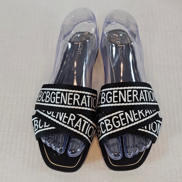 Women's BCBGeneration Black/White Krista Logo Slides Size 6.5 - Picture 7 of 8